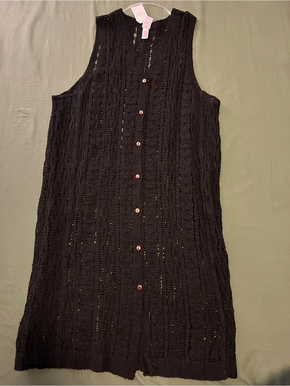 Black Sleeveless Crochet Button-Front Cover-up/Cardigan Size XXL-XXXL